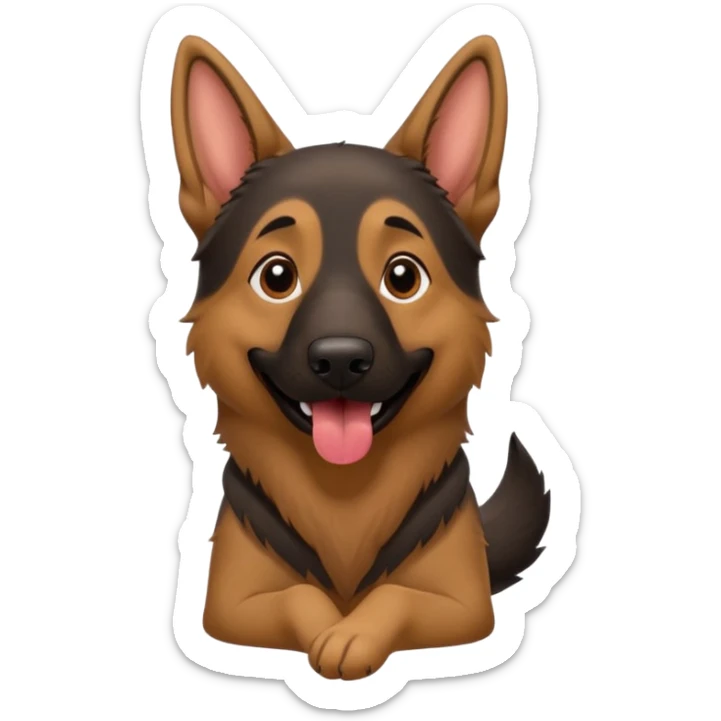 cartoon style dark German Shepherd dog with its tongue hanging out long sticker