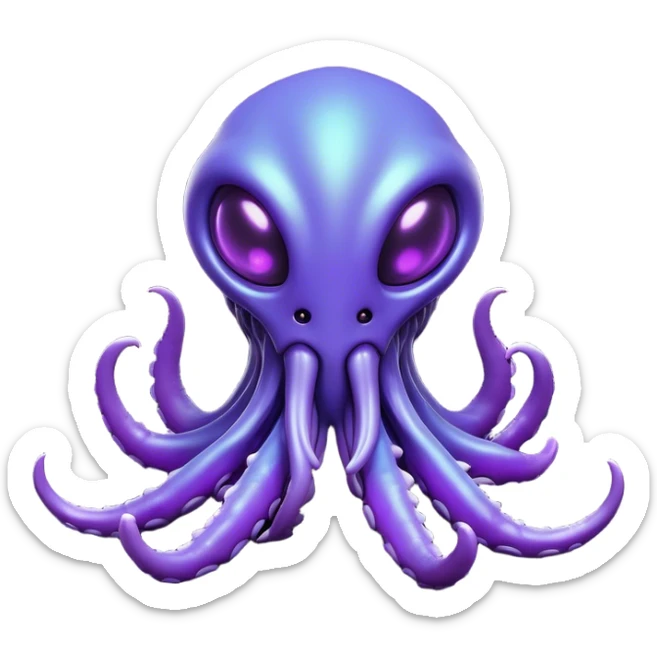 Clash of Clans aesthetic: Cinematic Playful Zerg Alien Emoji, rendered in a 3D vector-style similar to standard emojis with minimal shading and bold, simplified shapes. A compact, isometric, otherworldly creature with insectoid, organic details and subtle, eerie tentacles, softly glowing with a sinister alien charm. Simplified yet unmistakably iconic, highly detailed and consistent, glowing with a soft, spectral radiance and high shine. Stylized with a touch of bio-engineered mischief and a soft glowing outline, capturing the essence of a fearsome extraterrestrial menace with a playful twist! sticker