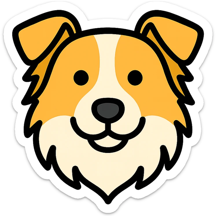 blonde and white border collie dog icon with color outline and black outlines sticker