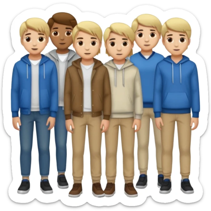 Cartagineses: un grupo de hombres jóvenes, pelo largo rubio y castaño, ropa buena, cara de niños de alrededor de unos 20/25 años.
cuerpo entero sticker