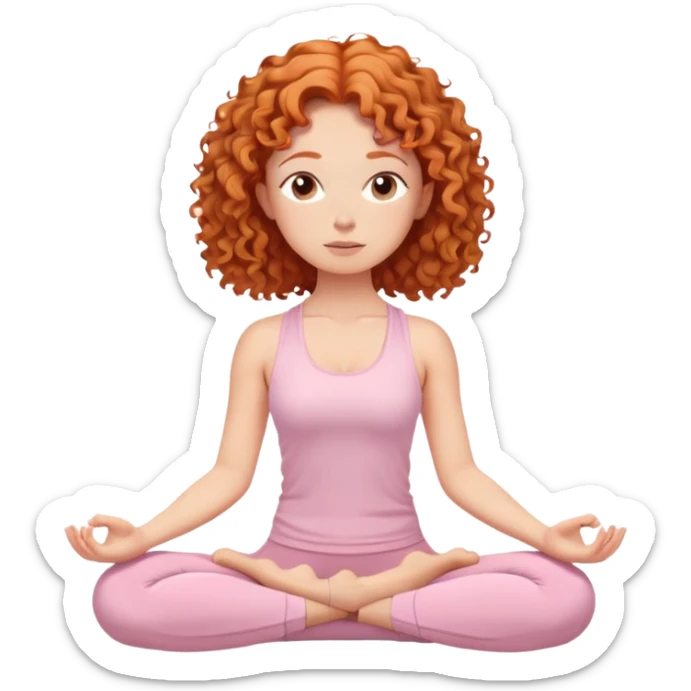 Emoji Style ginger haired curly girl in light pink yoga clothes meditating sticker