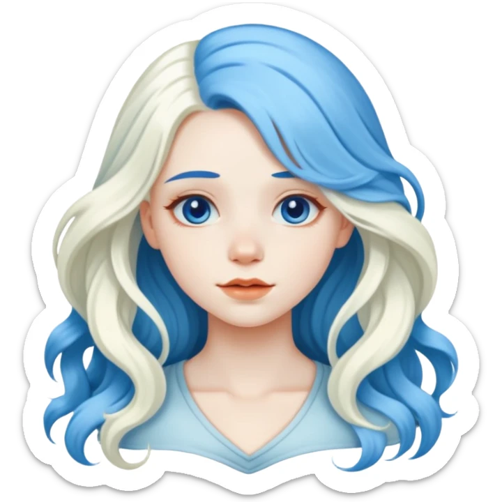 A beautiful albino girl with blue hair and white silky long wavy hair sticker