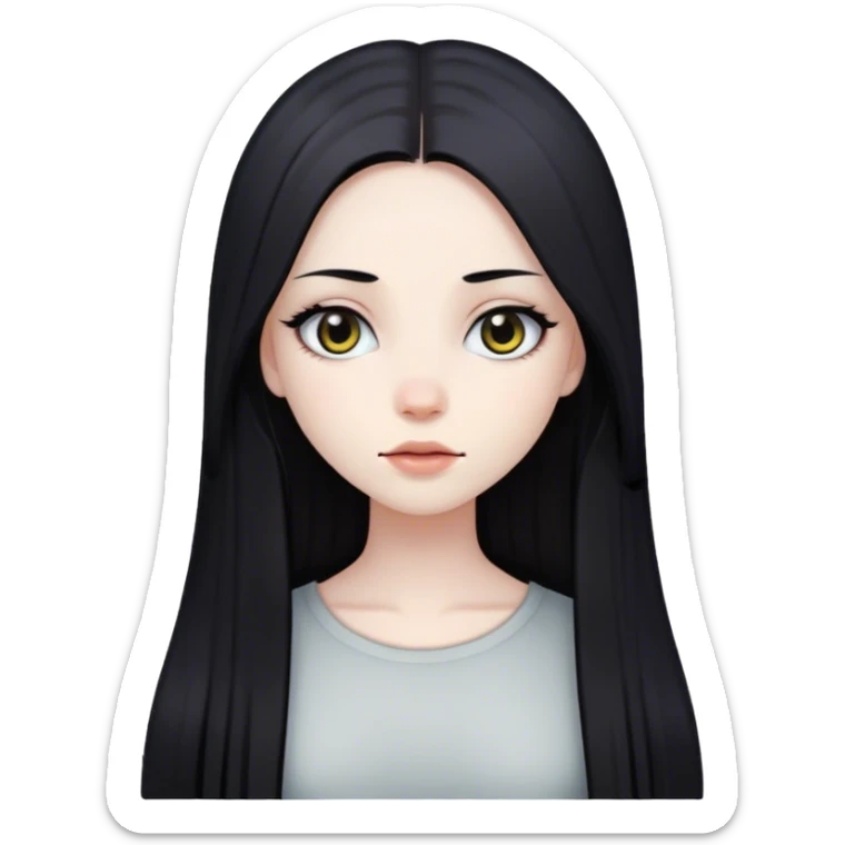 Girl with long straight black hair pale skin dark eyes   sticker