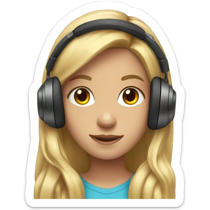 Girl with long blonde hair wearing gaming headphones sticker