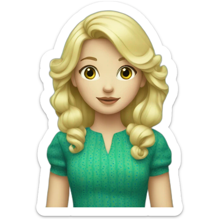 blonde hair girl in green and blue pattern dress sticker