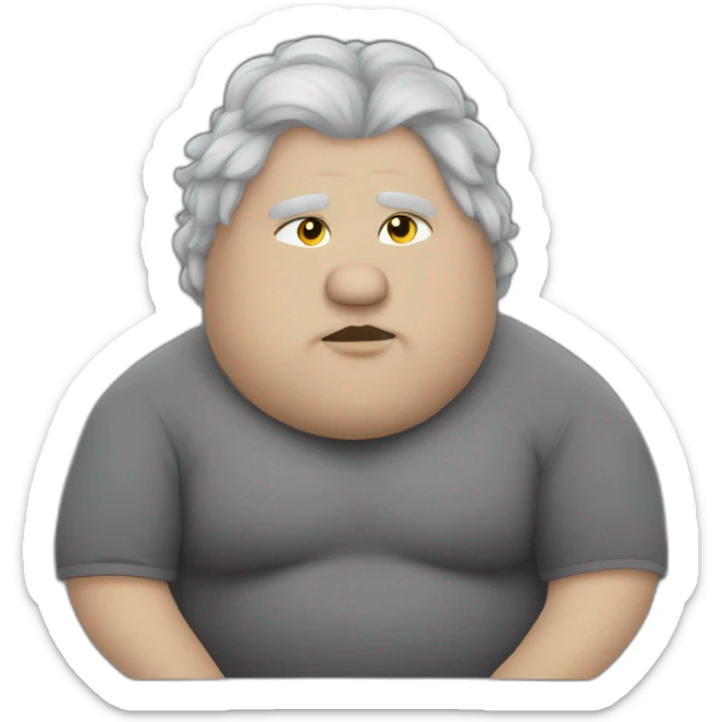 Fat Russian grey cut with golden eyes and a white spot of hair on the chest sitting like a person sticker