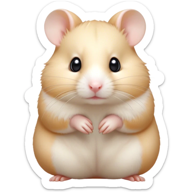 Cinematic Noble Cream Hamster Portrait Emoji, Poised and regal, with a tiny, compact build and a smooth, pristine cream fur, deep-set soulful dark eyes, Simplified yet sharp and sophisticated features, highly detailed, glowing with a soft, dignified glow, high shine, intelligent and energetic, stylized with an air of miniature elegance, focused and attentive, soft glowing outline, capturing the essence of a watchful and confident rodent, so majestic it feels as though it could scurry out of the screen with effortless authority! sticker