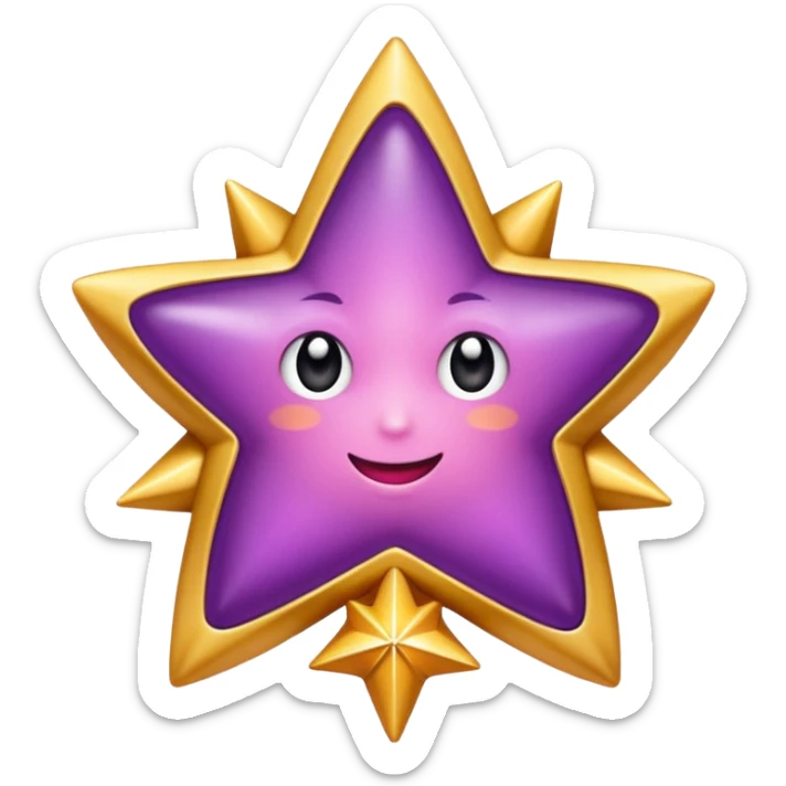 Quiero un emeji de estrella, pero que la estrella sea de oro rosa y brilli brilli con chispitas moradas sticker