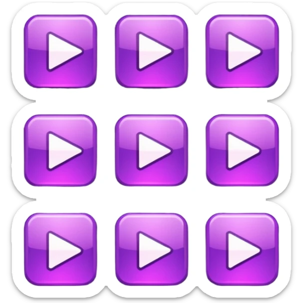 Necesito botones para un reproductor de música, los botones tienen que mezclar un estilo pixel art con vaporwave y usar como coló principal un morado, tienen que ser de: sticker