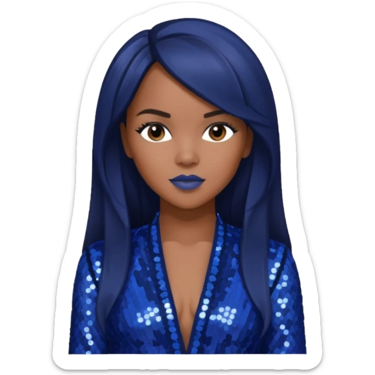 LeToya Luckett with long dark brown hair hair, indigo sequin outfit sticker