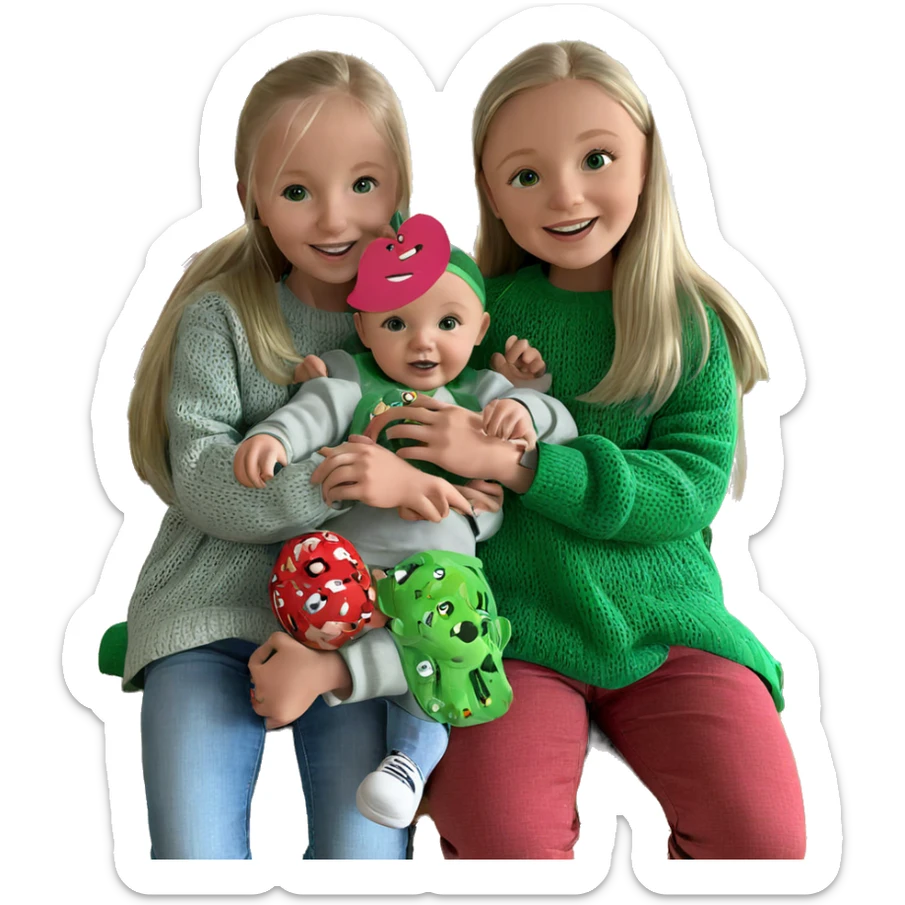 smiling girls in green sweaters sticker