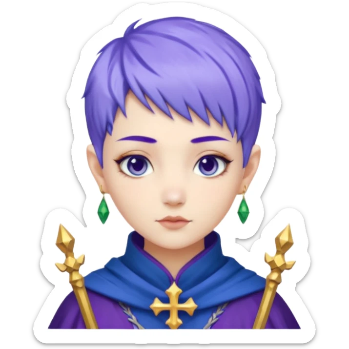 Frost wizard woman short pixie blue violet hair and cheek with Asian eyes and Irish cross  sticker