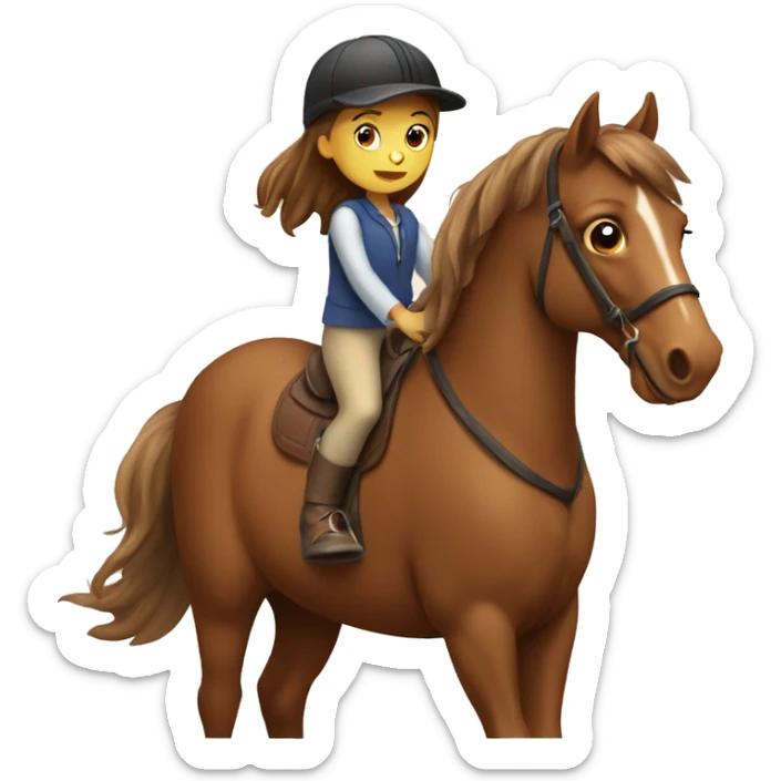 a brown horse with a little girl riding it with brown hair sticker