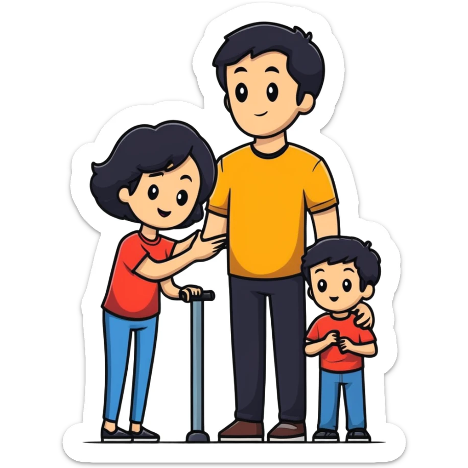 cheerful white family trio - dad with dark black hair, mom and son sticker
