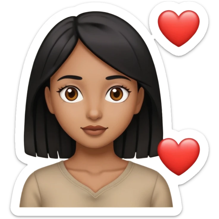 brown girl with straight black hair and heart eyes sticker