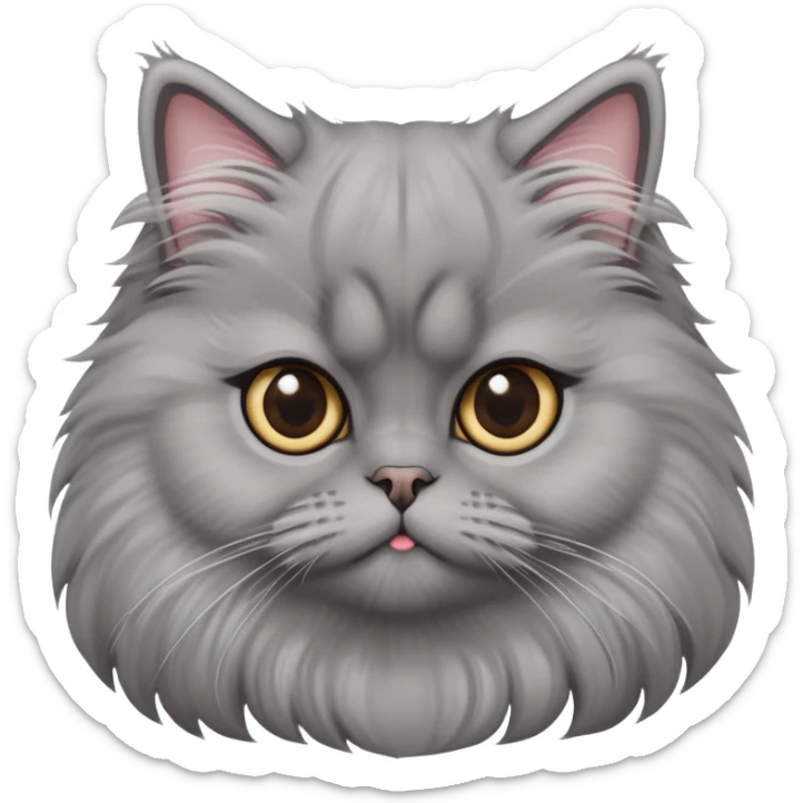cinematic-adorable-big-eyed-fluffy-grey-persian-cat-portrait-emoji,-head-tilted-playfully-with-a-sweet-expression,-fluffy-grey-fur,-simplified-yet-irresistibly-cute-features-with-large,-expr sticker