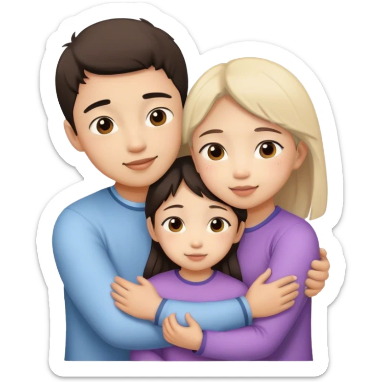 A boy and girl hugging and a little girl (daughter), asian faces sticker