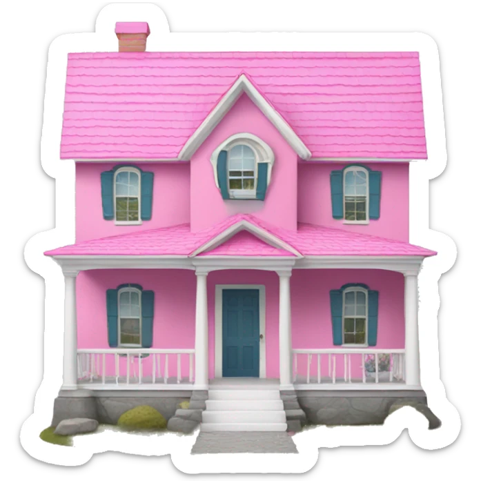 pink coraline house with white roof and white trimming sticker