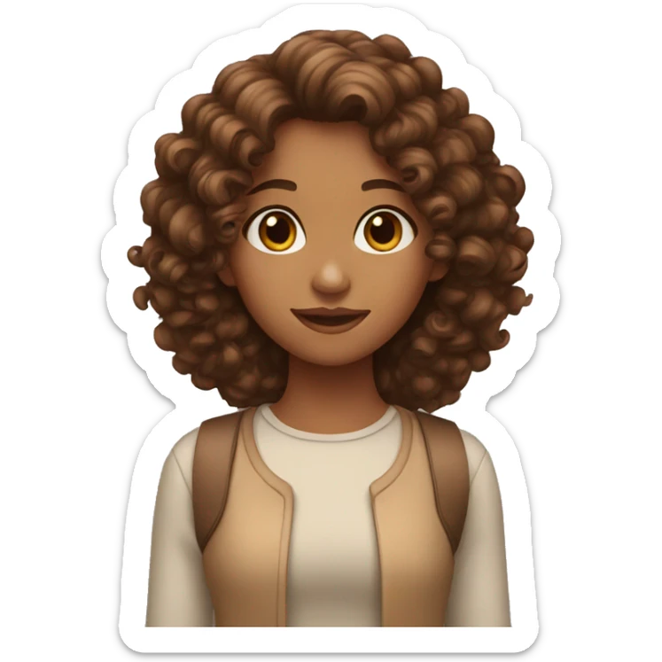 girl with curly brown hair sticker