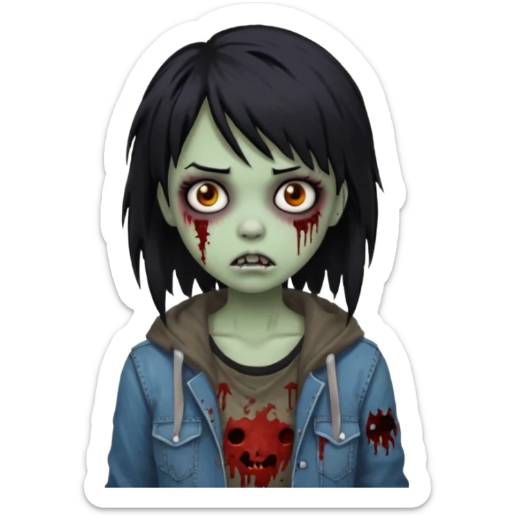 Girl, zombie, black hair, medium long, emo, shaggy, dark, spooky, creepy expression sticker