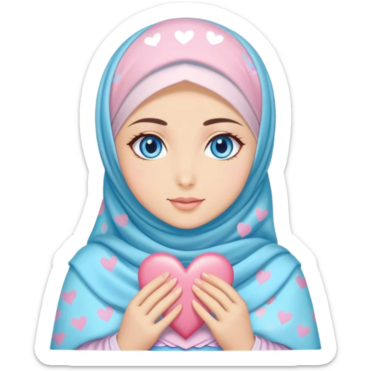 Turkish beautiful finish Konya girl blue eyes with hijab and pastel hearts dress sticker