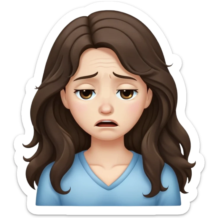 Very long hair Brunette with white skin crying very desconsolated with mouth closed sticker