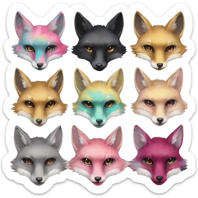 Beige cyan Pink magenta burgundy maroon cyan beige gray fox black stripes wearing gold jewellery gold piercings gold ear piercing gilded vintage watercolour tie dye black raven wings sticker