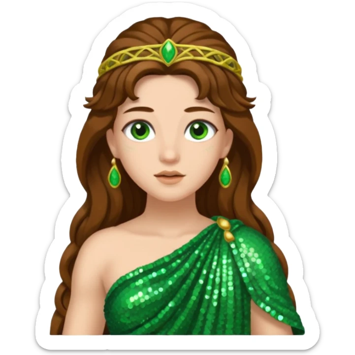 Terra, Goddess from Earth Roman Deities with long brown hair, green sequin toga sticker