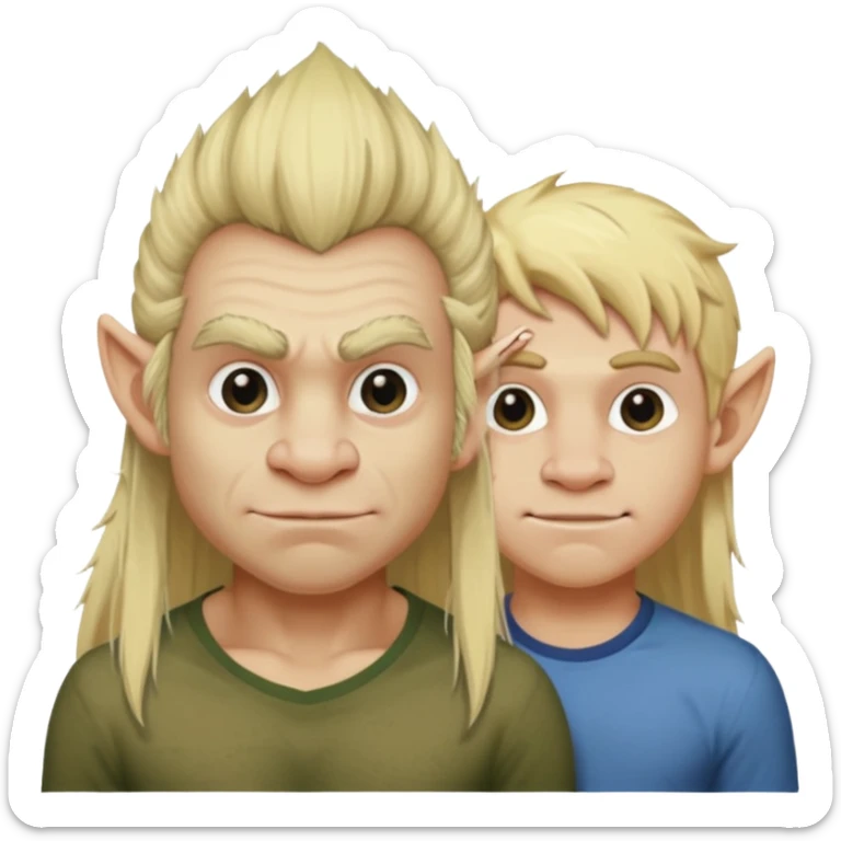 ugly troll with blonde long hair next to short twink  with blonde hair sticker