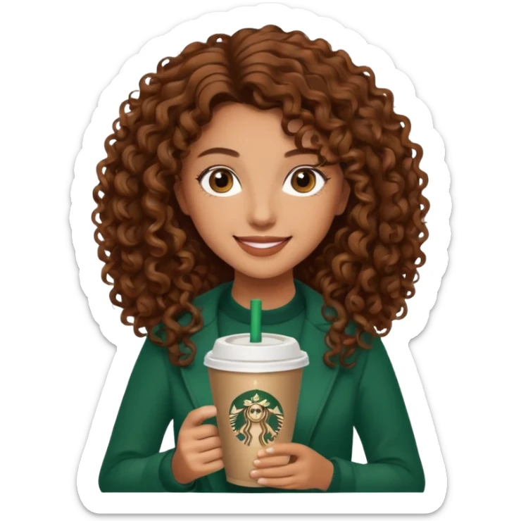 Girl, brown curly hair and brown eyes, Starbucks sticker