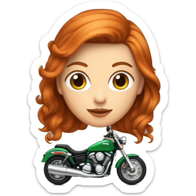 Femme ROUSSE aux yeux verts cheveux court sur une moto sticker