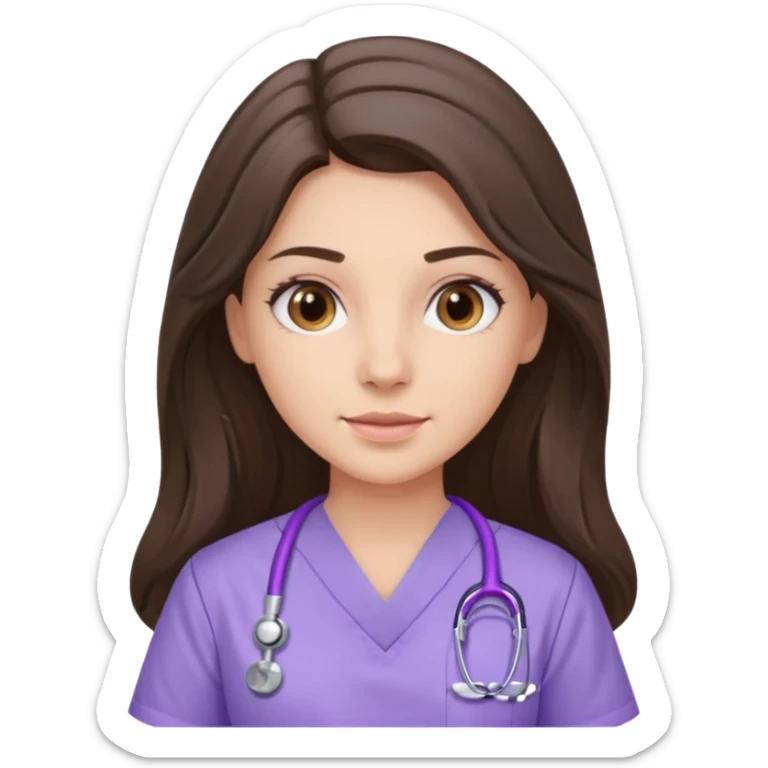pretty brunette nurse with long hair in lilac scrubs sticker