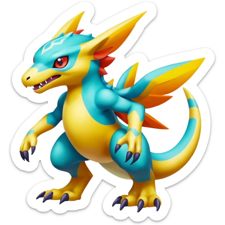 Colorful Vibrant Unique Pokémon-Digimon-Fakémon-hybrid-creature (full body) sticker