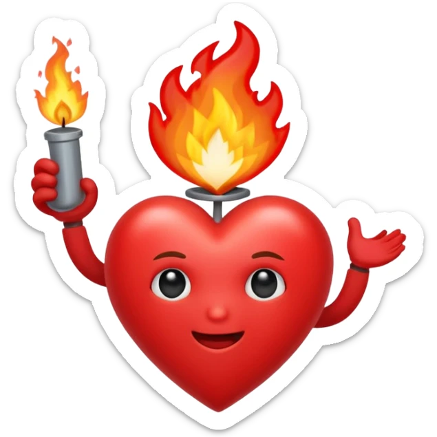 Un corazón humano que en el centro tenga un fuego y una cruz sticker