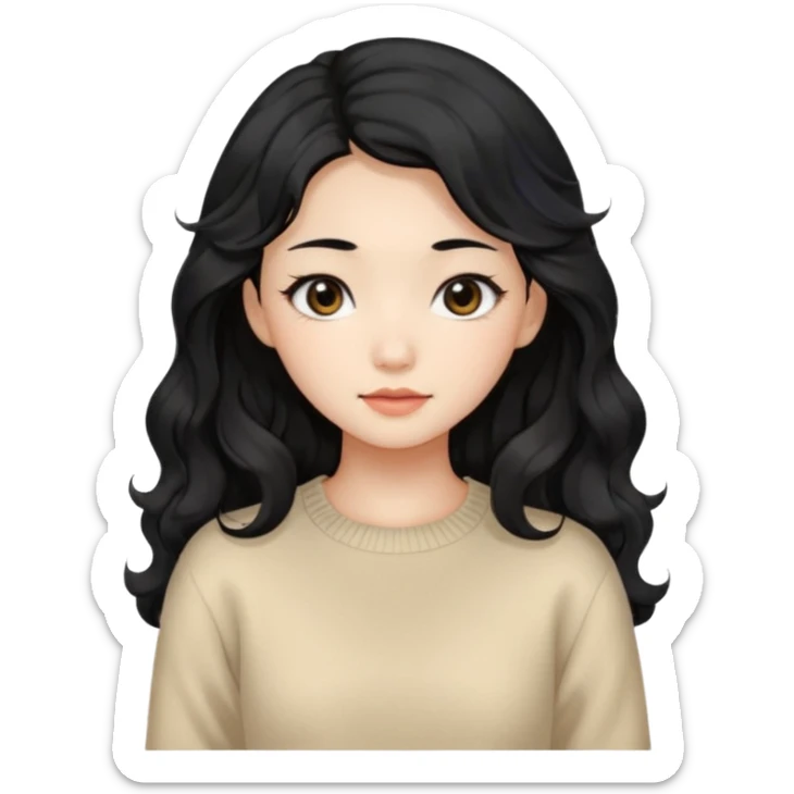 Beautiful girl,Black hair, wavy long hair,Black eyes,Chinese, beige sweater  sticker