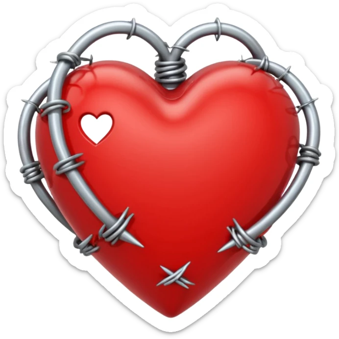 red heart emoji with silver barbed wire wrapped around the heart sticker