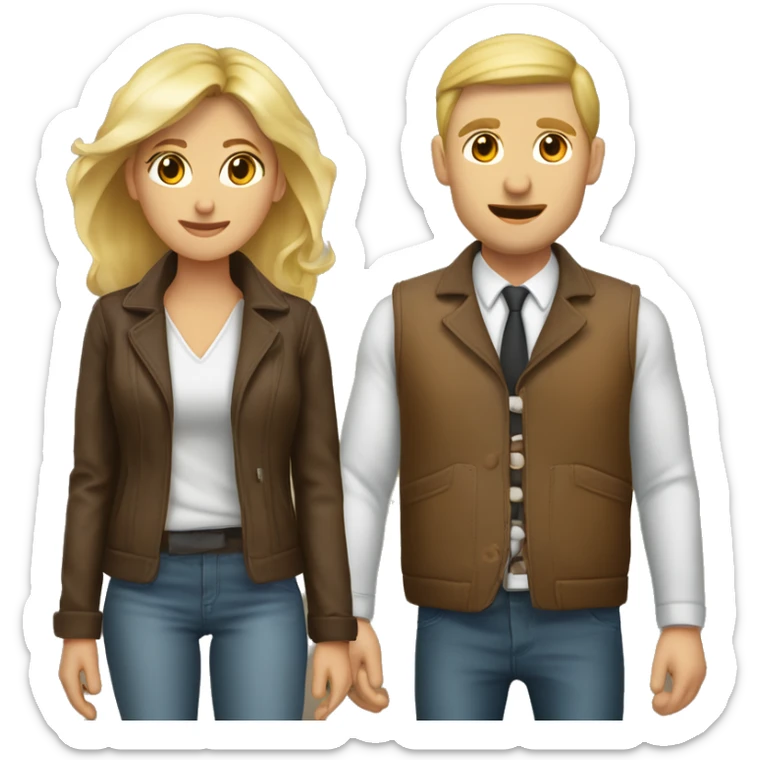 Une femme blonde et un homme brun habillés avec une veste de cuire s’embrassant sticker