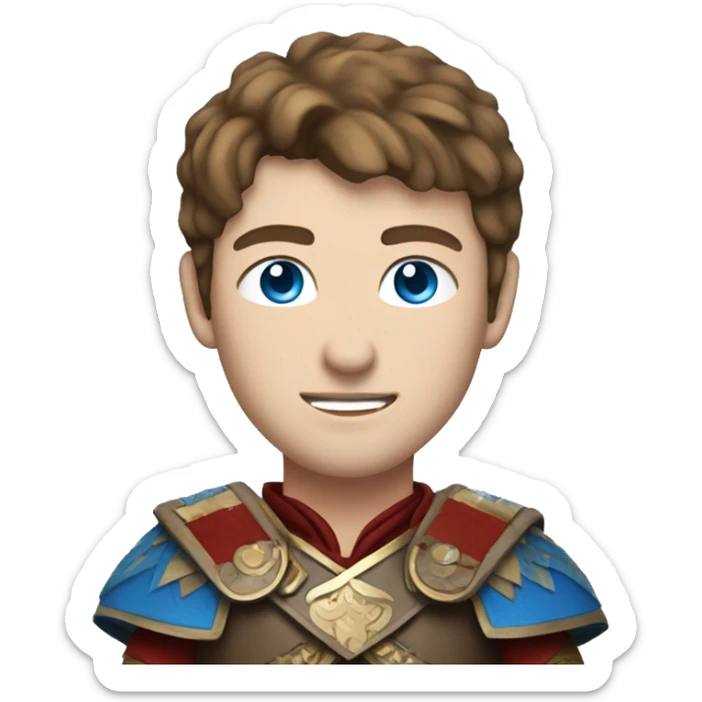 British white male with brown hair and blue eyes wearing a Mongolian warrior outfit sticker