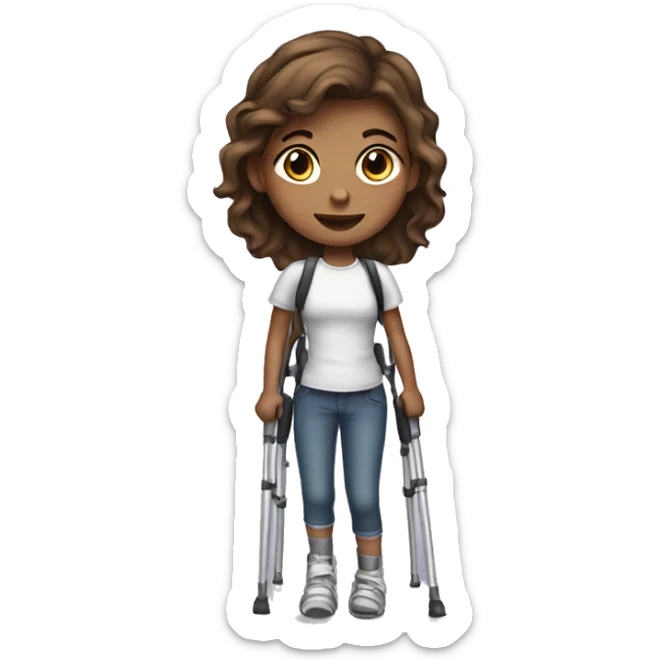 Girl with crutches and a leg brace with brown hair  sticker