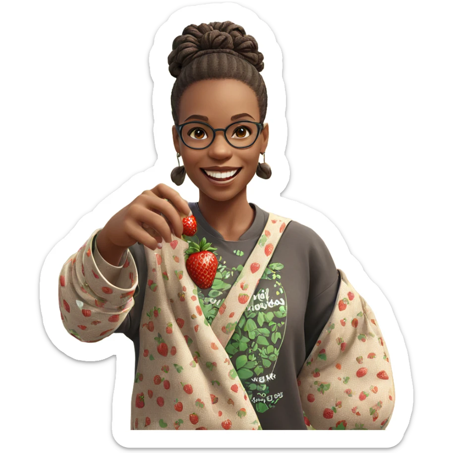 smiling girl with strawberries outdoors sticker