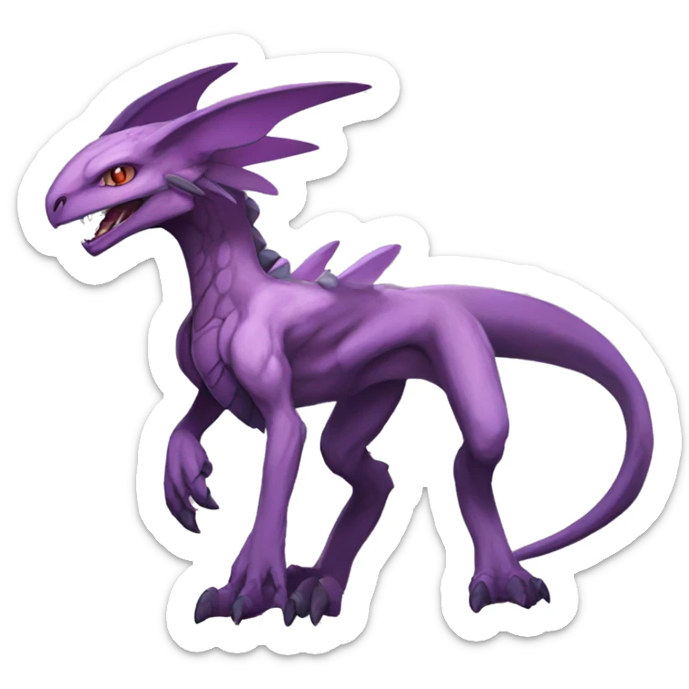 Mauve-violet-colored anthro genesect-raptor-dragonkin-scalie-sona-Fakémon-hybrid with a mane on head and back full body sticker