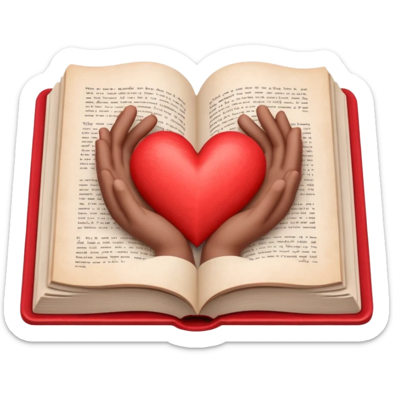 un libro abierto y que en sus paginas haya un corazon hecho con las manos sticker