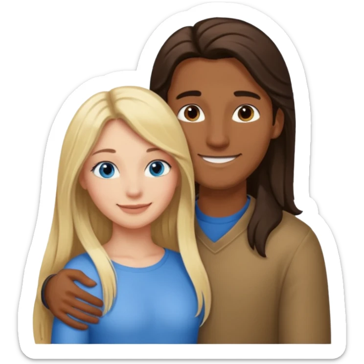 blonde hair blue eyes woman embracing a taller man who has brown skin and dark hair more like the first one make the man taller and the woman have long hair and both smiling sticker