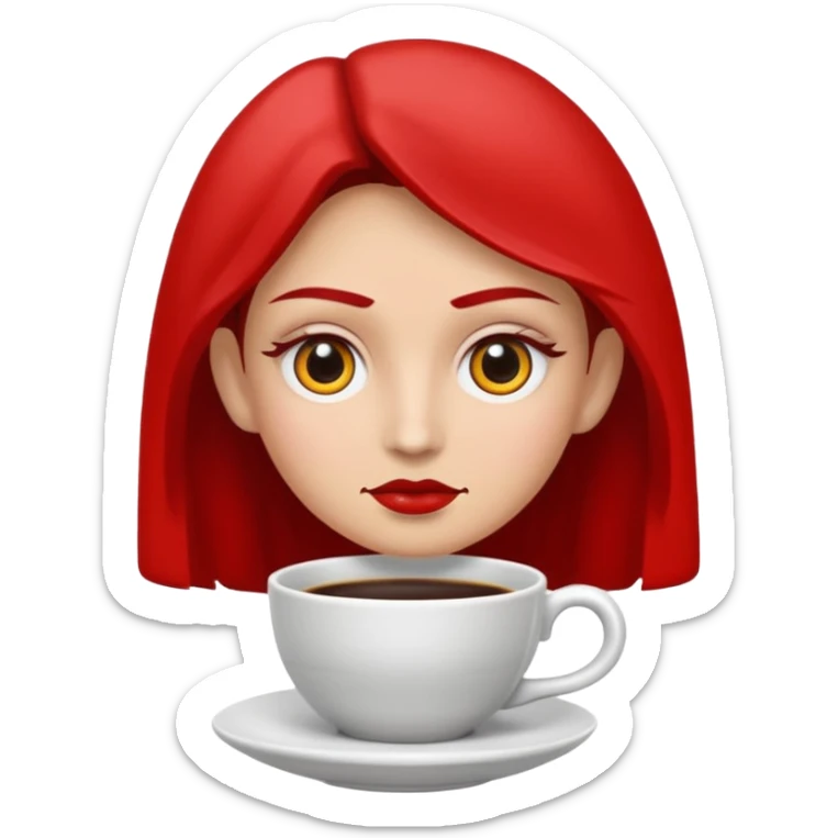 Una figura roja con cabeza cuadrada y cuerpo de rectángulos con cara con dos ojos negros como puntos y cejas preocupadas sin boca y que tenga como una especie de polvo café en la cabeza sticker