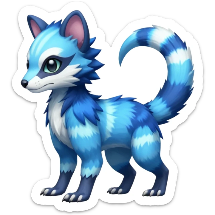 Colorful translucent luminescent glowing Trico-Sergal-Furret-Ferret-Wolverine-Vernid-furry-fursona-fusion-Fakemon-animal-hybrid-creature, full body sticker