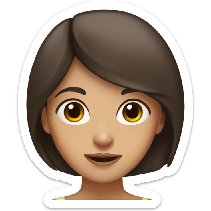 A girl with dark brown hair and brown eyes with brown glass sticker