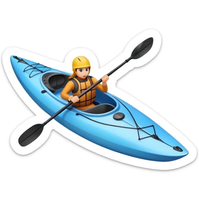 An icon showing a close-up of a sleek kayak with double-bladed paddles gliding through water. Splashes surround the boat as it cuts across a calm surface, symbolizing speed and focus. Transparent background emphasizes the dynamic and personal nature of kayak paddling. sticker