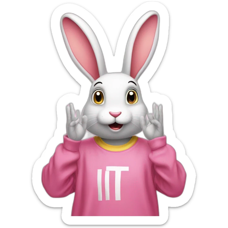 it-was-not-me,-i-am-innocent.-portrait-of-confused-nervous-pink-rabbit-raising-palms-up-in-surrender-and-staring-wearing-yellow-teeshirt sticker