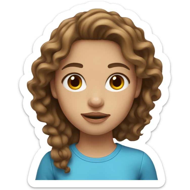 Girl with wavy brown hair, light skin and blue eyes sticker