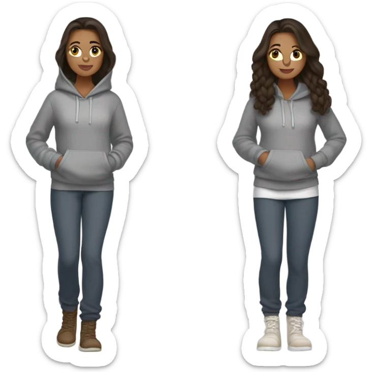 Brunette girl wearing sweatpants and hoodie with uggs sticker